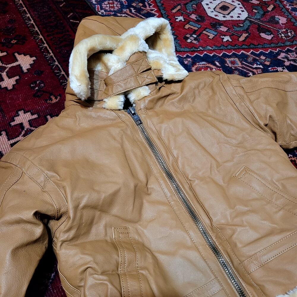Vintage Shebang USA Shearling Leather Jacket Coat Sz 4T - Picture 4 of 6